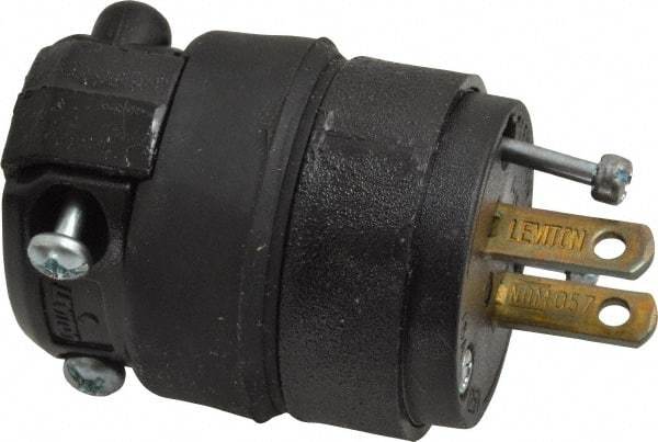 Leviton - 125 VAC, 15 Amp, 1-15P NEMA, Straight, Ungrounded, Residential Grade Plug - 2 Pole, 2 Wire, 1 Phase, Rubber, Black - Exact Tool & Supply