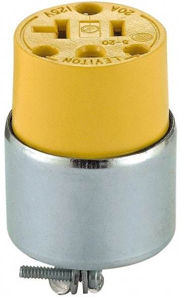 Leviton - 125 VAC, 20 Amp, 5-20R NEMA, Straight, Self Grounding, Commercial Grade Connector - 2 Pole, 3 Wire, 1 Phase, PVC, Steel, Yellow - Exact Tool & Supply