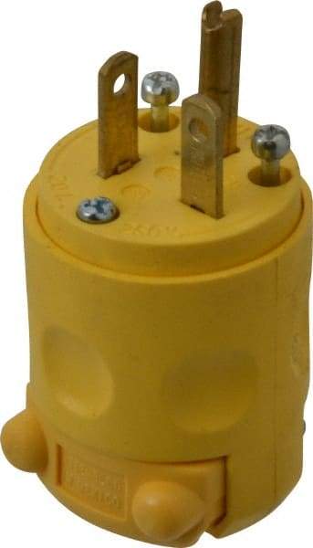 Leviton - 250 VAC, 20 Amp, 6-20P NEMA, Angled, Self Grounding, Commercial Grade Plug - 2 Pole, 3 Wire, 3 Phase, PVC, Yellow - Exact Tool & Supply