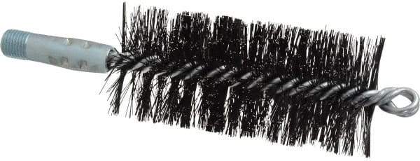 Schaefer Brush - 4-1/2" Brush Length, 2" Diam, Double Stem, Double Spiral Tube Brush - 7-1/2" Long, Tempered Steel Wire, 1/4" NPT Male Connection - Exact Tool & Supply