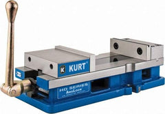 Kurt - 6" Jaw Width, 9-1/16" Jaw Opening Capacity, Horizontal Stationary Machine Vise - Manual Operation, 5,250 Lb Capacity, 1 Station, 18.32" Long x 4.86" High x 1-31/64" Deep, 1.735" Jaw Height, 5,250 Lb Max Clamp Force - Exact Tool & Supply