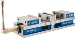 Kurt - 6" Jaw Width, 4" Jaw Opening Capacity, Horizontal Stationary Machine Vise - Manual Operation, 7,460 Lb Capacity, 1 Station, 22.45" Long x 4.853" High x 1-47/64" Deep, 44.07mm Jaw Height - Exact Tool & Supply