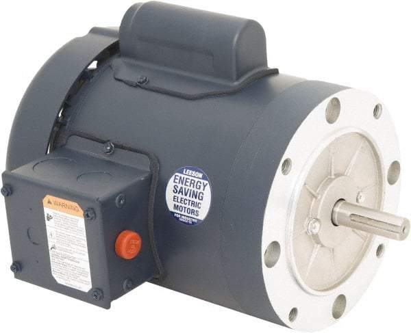 Leeson - 1/3 Max hp, 1,500 Max RPM, Electric AC DC Motor - 110/220 V Input, Single Phase, 56C Frame, 5/8" Shaft Diam, C-Face Mount, TEFC Enclosure - Exact Tool & Supply