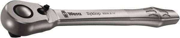Wera - 1/4" Drive Slim Line Head Quick-Release Ratchet - Satin Finish, 141mm OAL, 76 Gear Teeth, Ergonomic Handle, Reversible Head - Exact Tool & Supply
