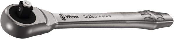 Wera - 1/4" Drive Slim Line Head Quick-Release Ratchet - Satin Finish, 141mm OAL, 76 Gear Teeth, Ergonomic Handle - Exact Tool & Supply