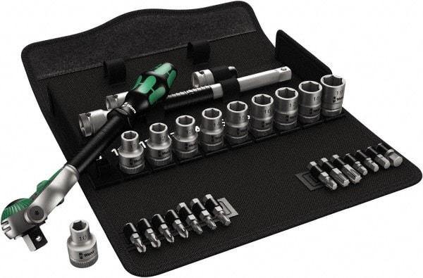 Wera - 28 Piece 1/2" Drive Standard Socket Set - 6 Points, 10 to 19mm, T20 to T40 Torx, Metric Measurement Standard - Exact Tool & Supply