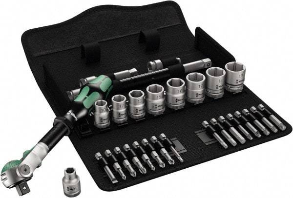 Wera - 29 Piece 3/8" Drive Standard Socket Set - 6 Points, 1/4 to 3/4", T15 to T40 Torx, Inch Measurement Standard - Exact Tool & Supply