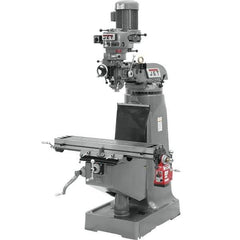 Jet - 9" Table Width x 42" Table Length, Variable Speed Pulley Control, 3 Phase Knee Milling Machine - R8 Spindle Taper, 2 hp - Exact Tool & Supply