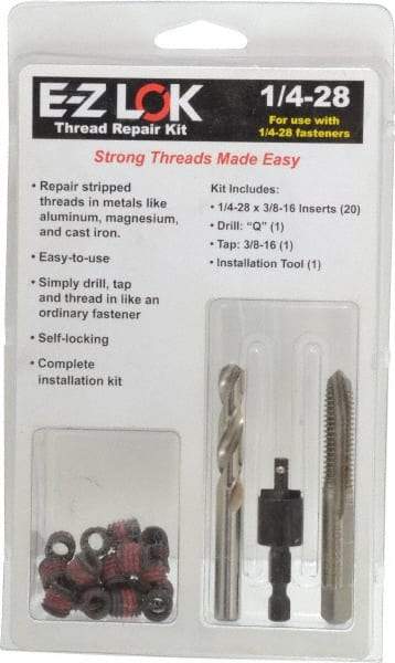 E-Z LOK - 20 Inserts, 1/4-28 UNF, Carbon Steel, Thread Repair Kit - 0.375" Insert Length - Exact Tool & Supply