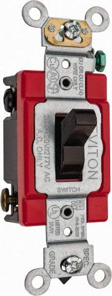 Leviton - 4 Pole, 120 to 277 VAC, 20 Amp, Industrial Grade, Toggle, Wall and Dimmer Light Switch - 1.31 Inch Wide x 4.06 Inch High - Exact Tool & Supply