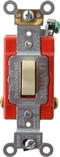 Leviton - 4 Pole, 120 to 277 VAC, 20 Amp, Industrial Grade, Toggle, Wall and Dimmer Light Switch - 1.31 Inch Wide x 4.06 Inch High - Exact Tool & Supply