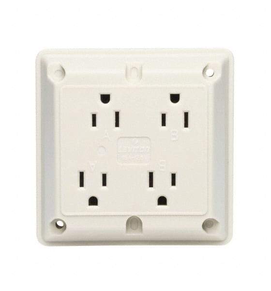 Leviton - 125 VAC, 20 Amp, 5-20R NEMA Configuration, Ivory, Specification Grade, Self Grounding Fourplex Receptacle - 1 Phase, 2 Poles, 3 Wire, Flush Mount, Chemical, Corrosion and Impact Resistant - Exact Tool & Supply