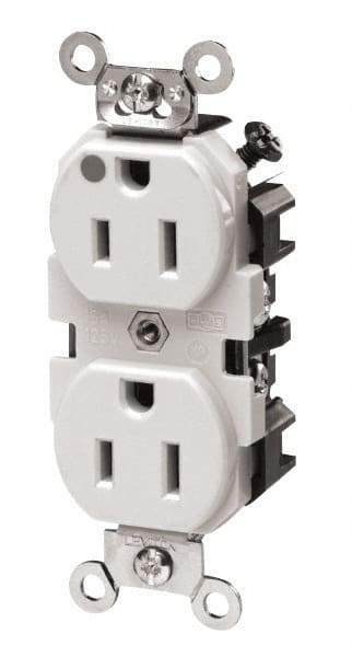 Leviton - 125 VAC/VDC, 20 Amp, 5-20R NEMA Configuration, Gray, Hospital Grade, Self Grounding Duplex Receptacle - 1 Phase, 2 Poles, 3 Wire, Flush Mount, Impact Resistant - Exact Tool & Supply