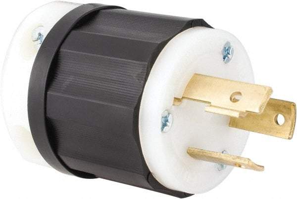 Leviton - 480 VAC, 30 Amp, L8-30P Configuration, Industrial Grade, Self Grounding Plug - 1 Phase, 2 Poles, 0.385 to 0.86 Inch Cord Diameter - Exact Tool & Supply