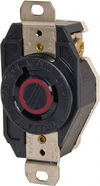 Leviton - 480 VAC, 20 Amp, L8-20R NEMA, Self Grounding Receptacle - 2 Poles, 3 Wire, Female End, Black - Exact Tool & Supply