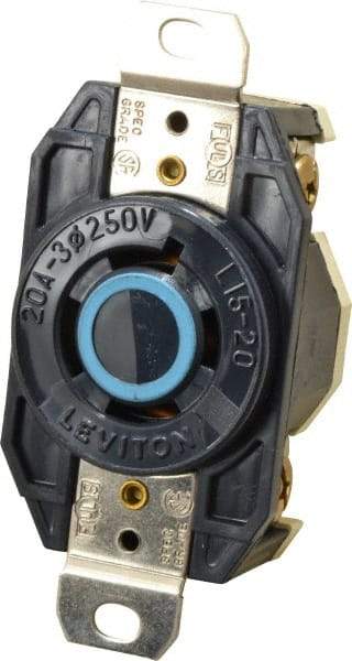 Leviton - 250 VAC, 20 Amp, L15-20R NEMA, Self Grounding Receptacle - 3 Poles, 4 Wire, Female End, Black - Exact Tool & Supply