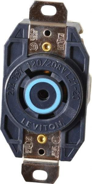 Leviton - 120/208 VAC, 20 Amp, L21-20R NEMA, Self Grounding Receptacle - 4 Poles, 5 Wire, Female End, Black - Exact Tool & Supply