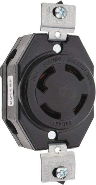 Leviton - 250 VDC, 250/600 VAC, 30 Amp, NonNEMA, Self Grounding Receptacle - 3 Poles, 4 Wire, Female End, Black - Exact Tool & Supply