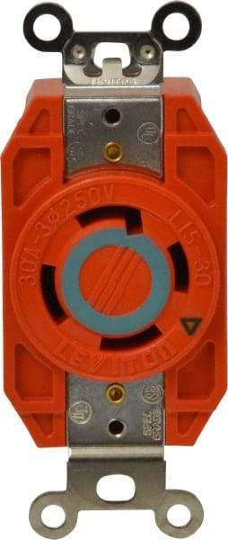 Leviton - 250 VAC, 30 Amp, L15-30R NEMA Configuration, Orange, Industrial Grade, Isolated Ground Single Receptacle - 3 Phase, 3 Poles, 4 Wire, Flush Mount - Exact Tool & Supply