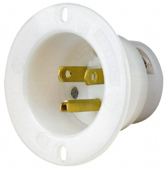 Leviton - 125 VAC, 15 Amp, 5-15P NEMA Configuration, White, Industrial Grade, Self Grounding Single Receptacle - 1 Phase, 2 Poles, 3 Wire, Flush Mount, Corrosion and Impact Resistant - Exact Tool & Supply