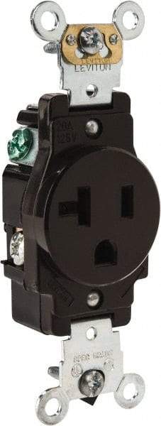Leviton - 125 VAC, 20 Amp, 5-20R NEMA Configuration, Brown, Industrial Grade, Self Grounding Single Receptacle - 1 Phase, 2 Poles, 3 Wire, Flush Mount, Impact Resistant - Exact Tool & Supply