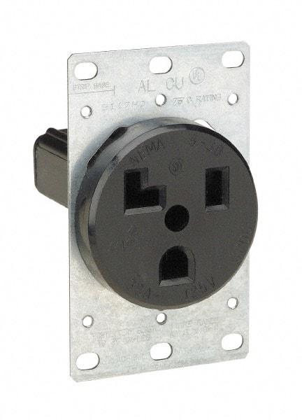 Leviton - 125 VAC, 30 Amp, 5-30P NEMA Configuration, Black, Industrial Grade, Self Grounding Single Receptacle - 1 Phase, 2 Poles, 3 Wire, Flush Mount, Tamper Resistant - Exact Tool & Supply