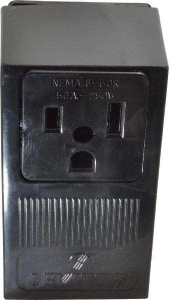 Leviton - 250 VAC, 50 Amp, 6-50R NEMA Configuration, Black, Industrial Grade, Self Grounding Single Receptacle - 1 Phase, 2 Poles, 3 Wire, Tamper Resistant - Exact Tool & Supply
