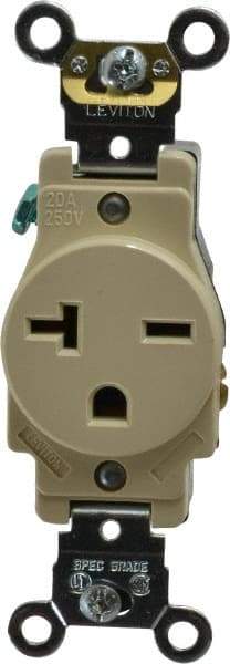 Leviton - 250 VAC, 20 Amp, 6-20R NEMA Configuration, Ivory, Industrial Grade, Self Grounding Single Receptacle - 1 Phase, 2 Poles, 3 Wire, Flush Mount, Impact and Tamper Resistant - Exact Tool & Supply