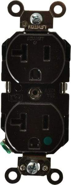 Leviton - 125 VAC, 20 Amp, 5-20R NEMA Configuration, Brown, Hospital Grade, Self Grounding Duplex Receptacle - 1 Phase, 2 Poles, 3 Wire, Flush Mount, Impact Resistant - Exact Tool & Supply