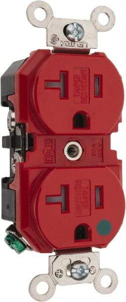 Leviton - 125 VAC, 20 Amp, 5-20R NEMA Configuration, Red, Hospital Grade, Self Grounding Duplex Receptacle - 1 Phase, 2 Poles, 3 Wire, Flush Mount, Tamper Resistant - Exact Tool & Supply
