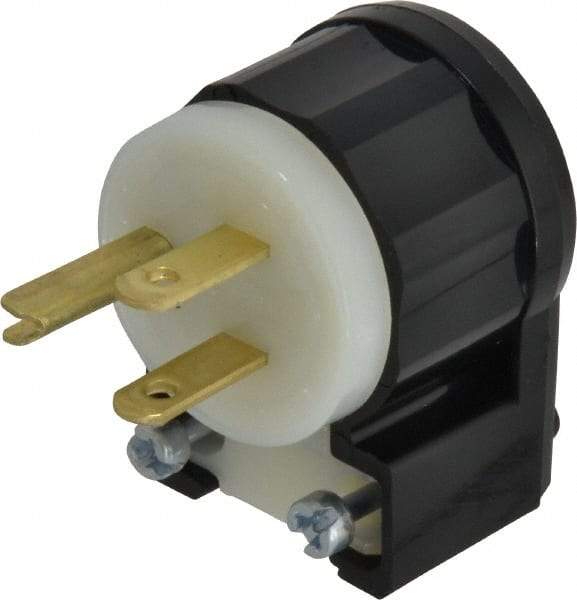 Leviton - 125 VAC, 15 Amp, 5-15P NEMA, Angled, Self Grounding, Industrial Grade Plug - 2 Pole, 3 Wire, 1 Phase, Nylon, Black, White - Exact Tool & Supply