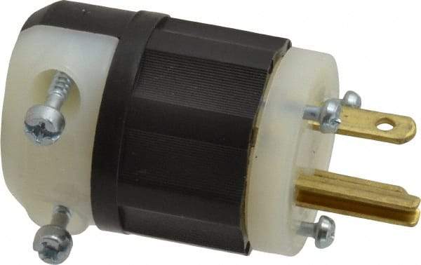 Leviton - 125 VAC, 20 Amp, 5-20P NEMA, Straight, Self Grounding, Industrial Grade Plug - 2 Pole, 3 Wire, 1 Phase, Nylon, Black, White - Exact Tool & Supply