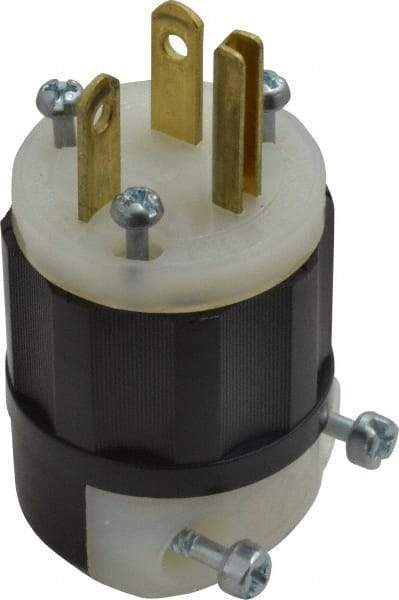 Leviton - 250 VAC, 20 Amp, 6-20P NEMA, Straight, Self Grounding, Industrial Grade Plug - 2 Pole, 3 Wire, 1 Phase, Nylon, Black, White - Exact Tool & Supply