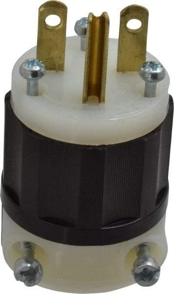 Leviton - 250 VAC, 15 Amp, 6-15P NEMA, Straight, Self Grounding, Industrial Grade Plug - 2 Pole, 3 Wire, 1 Phase, Nylon, Black, White - Exact Tool & Supply