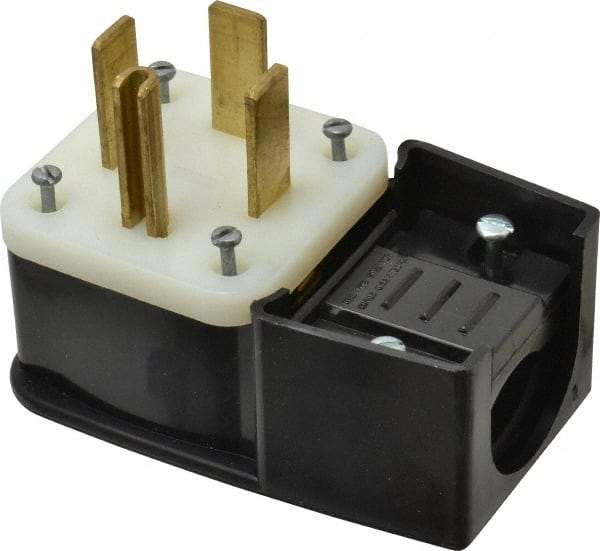 Leviton - 125/250 VAC, 60 Amp, 14-60P NEMA, Angled, Self Grounding, Industrial Grade Plug - 3 Pole, 4 Wire, 1 Phase, Nylon, Black - Exact Tool & Supply