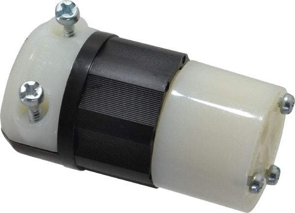 Leviton - 250 VAC, 20 Amp, 6-20R NEMA, Straight, Self Grounding, Industrial Grade Connector - 2 Pole, 3 Wire, 1 Phase, Nylon, Black, White - Exact Tool & Supply