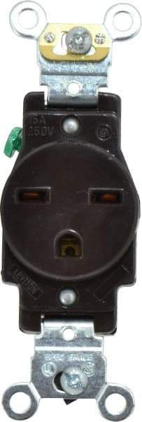 Leviton - 250 VAC, 15 Amp, 6-15R NEMA Configuration, Brown, Industrial Grade, Self Grounding Single Receptacle - 1 Phase, 2 Poles, 3 Wire, Flush Mount, Impact Resistant - Exact Tool & Supply