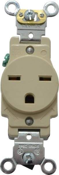 Leviton - 250 VAC, 15 Amp, 6-15R NEMA Configuration, Ivory, Industrial Grade, Self Grounding Single Receptacle - 1 Phase, 2 Poles, 3 Wire, Flush Mount, Impact Resistant - Exact Tool & Supply