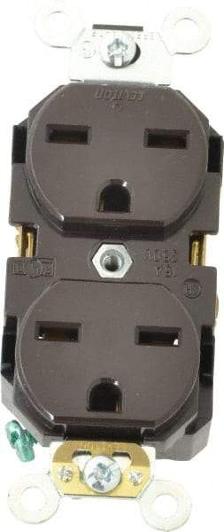 Leviton - 250 VAC, 15 Amp, 6-15R NEMA Configuration, Brown, Industrial Grade, Self Grounding Duplex Receptacle - 1 Phase, 2 Poles, 3 Wire, Flush Mount, Impact Resistant - Exact Tool & Supply