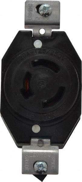 Leviton - 125/250 VAC, 20 Amp, NonNEMA, Ungrounded Receptacle - 3 Poles, 3 Wire, Female End, Black - Exact Tool & Supply