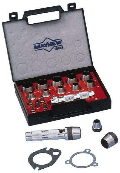 Mayhew - 16 Piece, 3 to 50mm, Hollow Punch Set - Comes in Plastic Case - Exact Tool & Supply