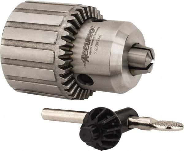 Accupro - 5/8-16, 1/32 to 5/8" Capacity, Threaded Mount Drill Chuck - Keyed, 57mm Sleeve Diam, 77mm Open Length - Exact Tool & Supply