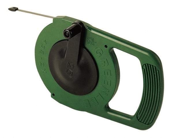 Greenlee - 25 Ft. Long x 1/4 Inch Wide, 0.03 Inch Thick, Steel Fish Tape - 400 Lb. Pulling Strength, Includes Winder Case - Exact Tool & Supply