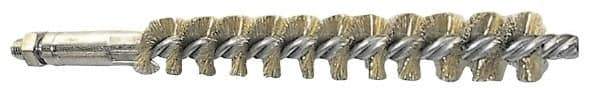 Schaefer Brush - 4" Brush Length, 1" Diam, Double Stem, Single Spiral Tube Brush - 6-1/4" Long, Brass, 1/4-28 Male Connection - Exact Tool & Supply