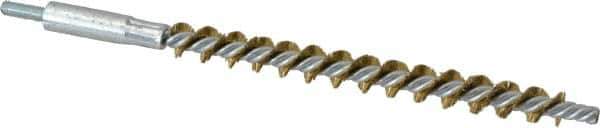 Schaefer Brush - 4" Brush Length, 3/8" Diam, Double Stem, Single Spiral Tube Brush - 6-1/4" Long, Brass, 8-32 Male Connection - Exact Tool & Supply