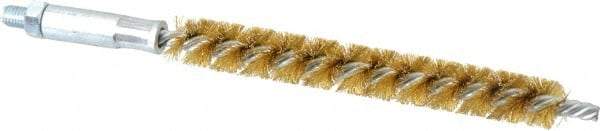 Schaefer Brush - 4" Brush Length, 1/2" Diam, Double Stem, Single Spiral Tube Brush - 6-1/4" Long, Brass, 1/4-28 Male Connection - Exact Tool & Supply