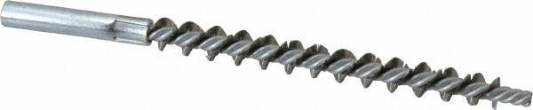 Schaefer Brush - 4" Brush Length, 3/8" Diam, Double Stem, Single Spiral Tube Brush - 6-1/4" Long, Stainless Steel, 12-24 Female Connection - Exact Tool & Supply