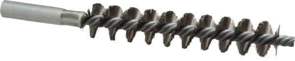 Schaefer Brush - 4" Brush Length, 3/4" Diam, Double Stem, Single Spiral Tube Brush - 6-1/4" Long, Stainless Steel, 12-24 Female Connection - Exact Tool & Supply