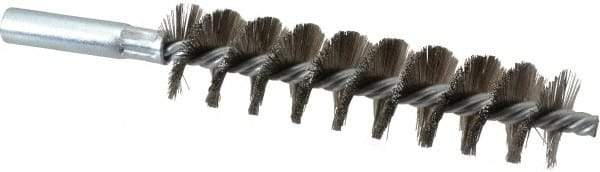Schaefer Brush - 4" Brush Length, 1" Diam, Double Stem, Single Spiral Tube Brush - 6-1/4" Long, Stainless Steel, 12-24 Female Connection - Exact Tool & Supply