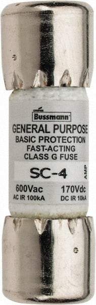 Cooper Bussmann - 170 VDC, 600 VAC, 4 Amp, Time Delay Size Rejecting/NonRejecting Fuse - Fuse Holder Mount, 1-5/16" OAL, 10 at DC, 100 at AC (RMS) kA Rating, 13/32" Diam - Exact Tool & Supply